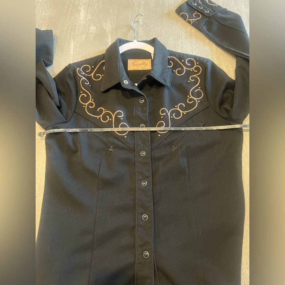 SOLD Scully embroidered pearl snap western long sleeve black womens shirt Small - Picture 12 of 14